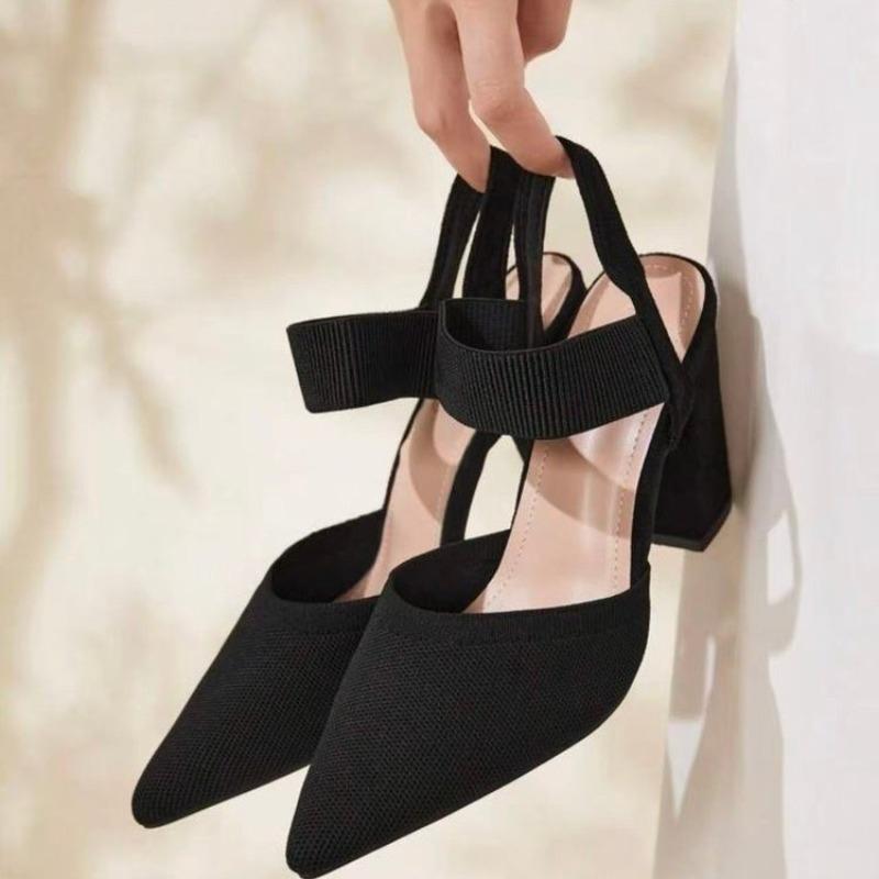 

Pointed Toe Shallow Mouth Block Heel Sandals Summer New Anti-Slip Wear-Resistant Slip-On Heels 43 чорний