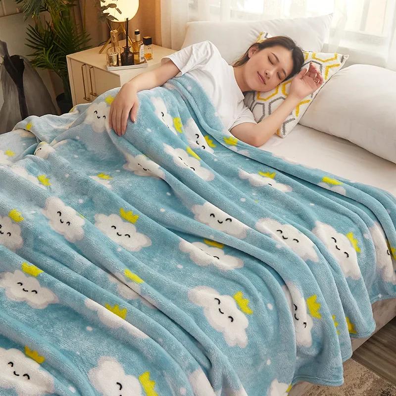 Soft Blanket for Beds Thin Coral Fleece Plaids for Sofa Single/Queen/King Blanket for Travel Reactive Printed Blanket Plaids