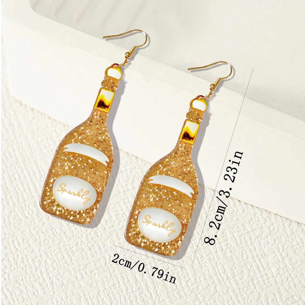 Khaki wine bottle earrings earrings yellow and white color scheme acrylic material celebrates festival pie daily versatile