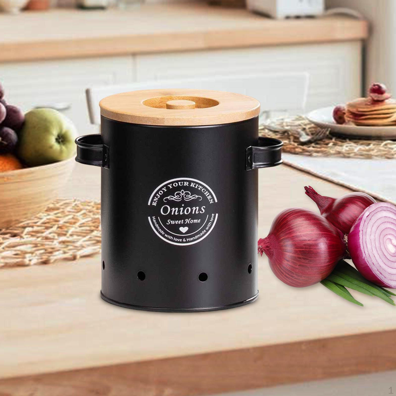 

Кухонная жестяная банка для овощей, фермерские контейнеры, горшок для овощей с бамбуковой крышкой и ручкой для Onions
