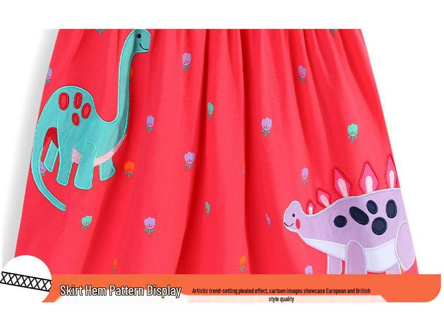 2026 Spring/Summer Girls' Cute Embroidered Short-Sleeve Knit Cotton Princess Dress