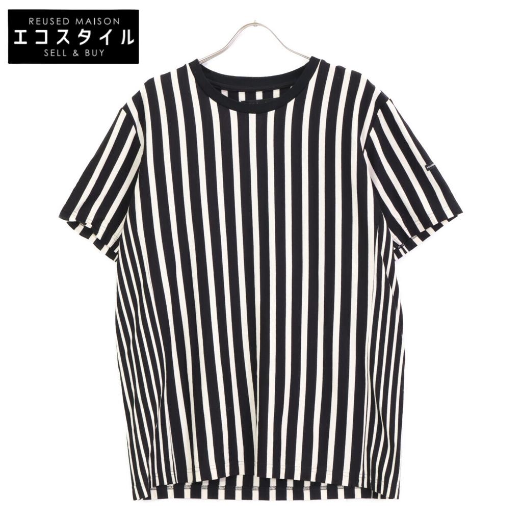 1piu1uguale3 Block Stripe MRT309 Cotton Crew Neck T-Shirt tops 4 Black WhiteUsed