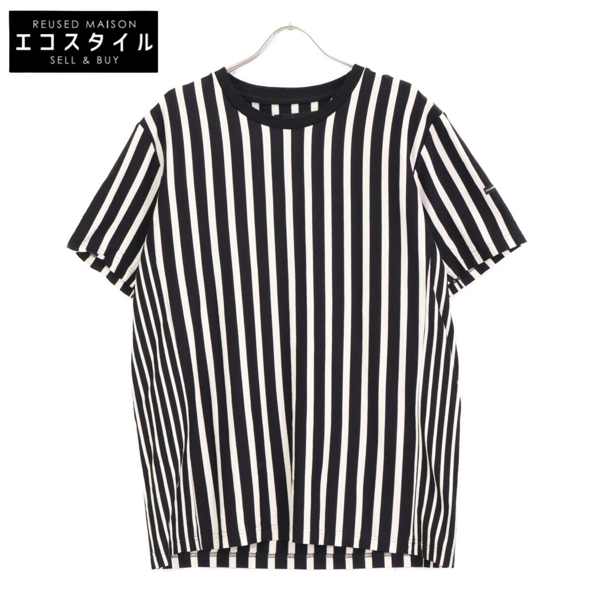 

1piu1uguale3 Block Stripe MRT309 Cotton Crew Neck T-Shirt tops 4 Black WhiteUsed