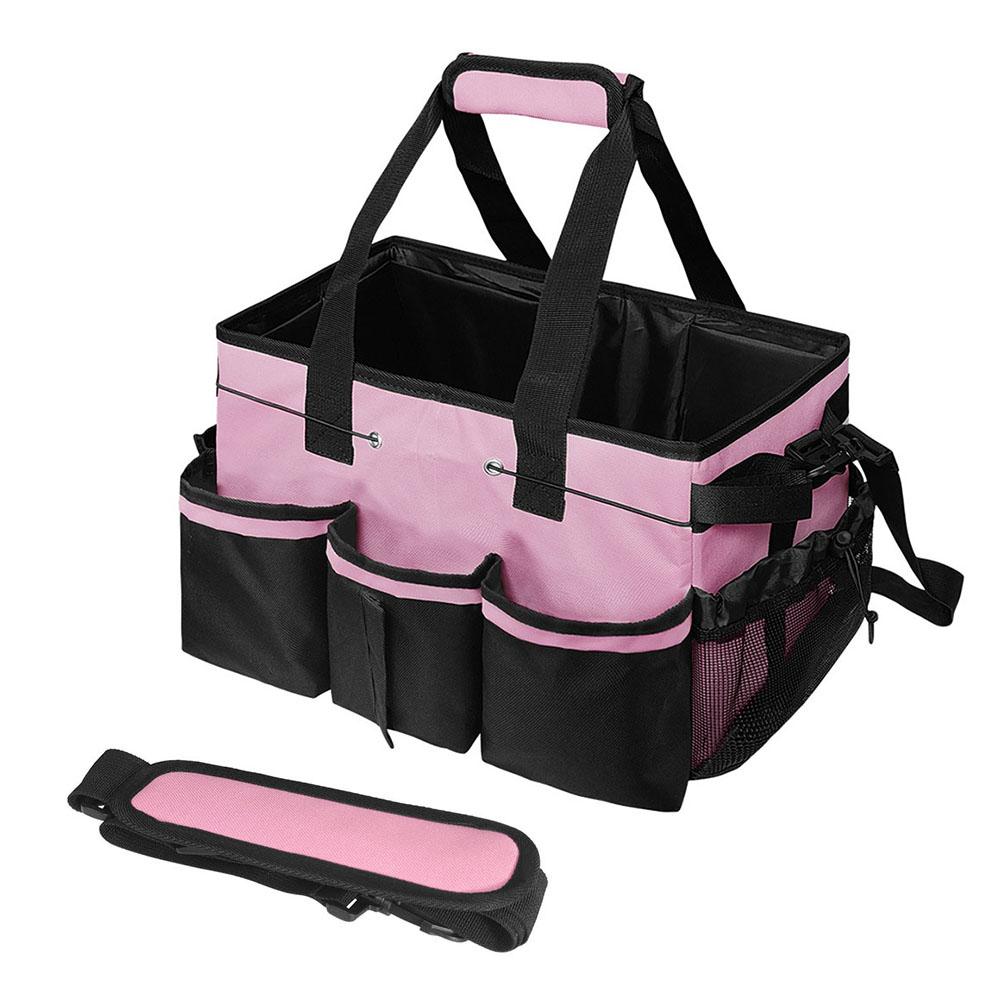 

Органайзер для чистящих средств большой вместимости, органайзеры для чистящих инструментов, многокарманная сумка-тоут из ткани Оксфорд, сумка для инструментов, сумка для домработницы розовый