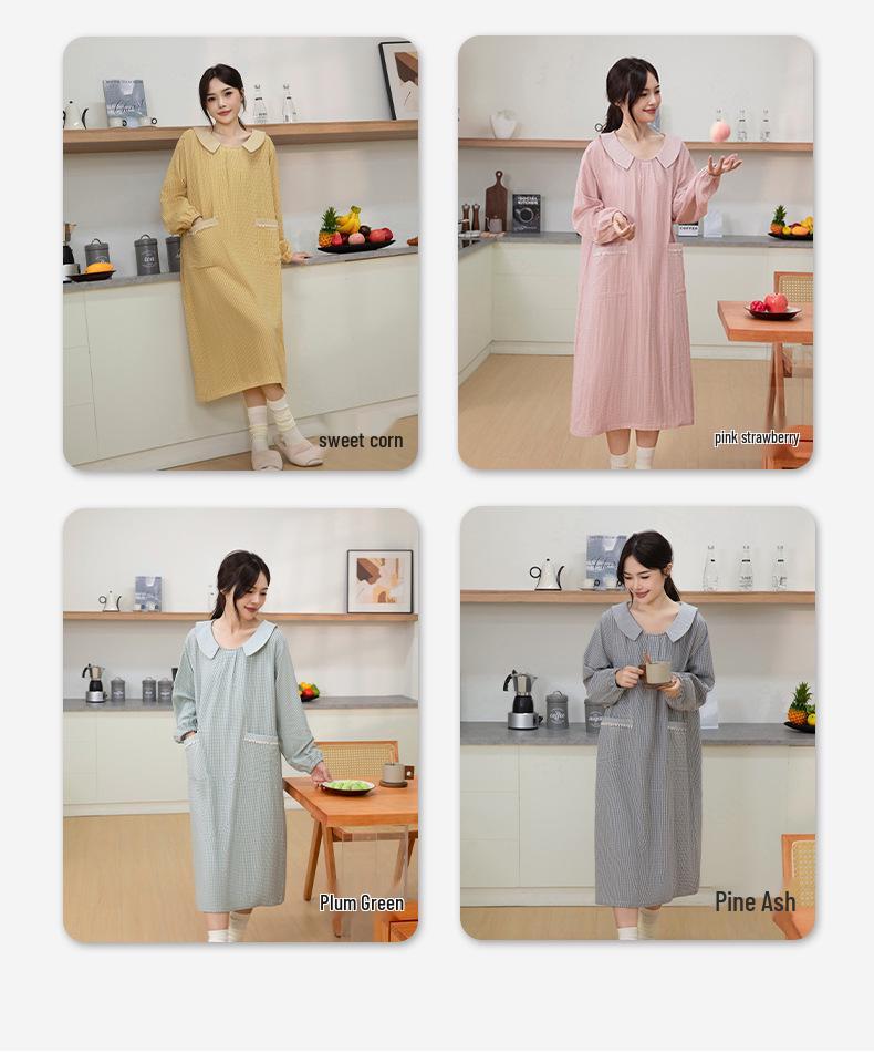 2025 Autumn Women's Soft Breathable Cotton Gauze Long Dress - Casual Home & Nightwear