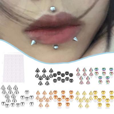 Mit Aufkleber Kein Piercing Männer Augenbrauen Ohrstecker Set Kein Piercing Schmuck Fake Lip Stud Kugel Nasenring