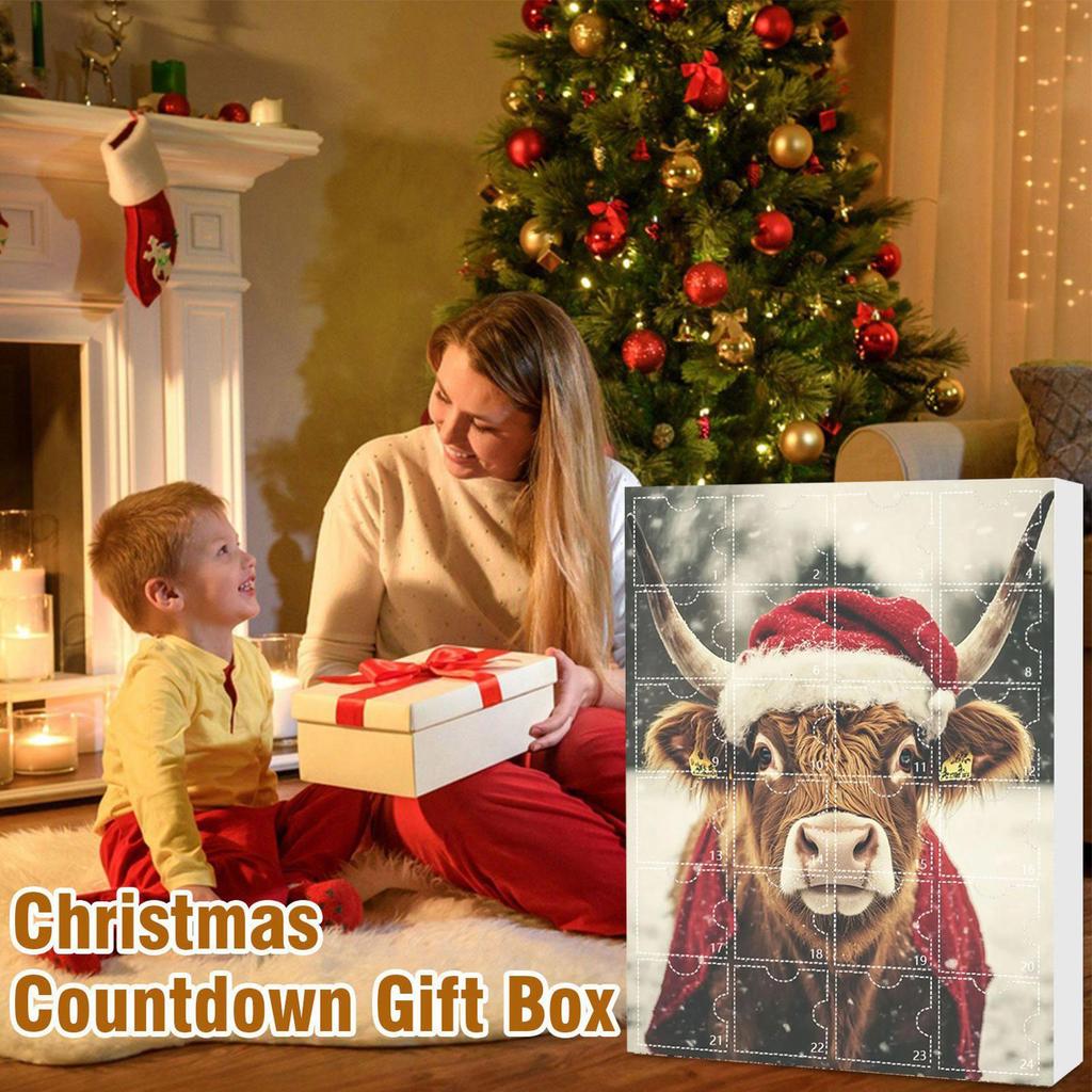 2D Hochlandrind Acryl Ornamente für Fenster Auto Spiegel, 24 Stück Niedliche Tier Anhänger für Kinder Weihnachten Adventskalender Blindbox