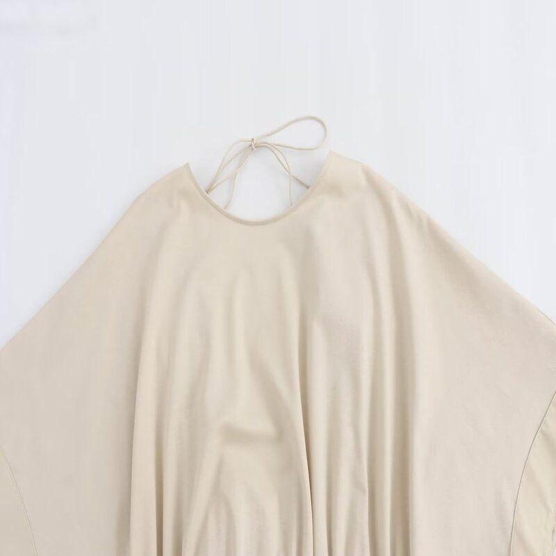 Fashion Style 2024 Summer New Female Excellent Elegant Tight Waist Pleated Short Sleeve Backless Dress 06618931711