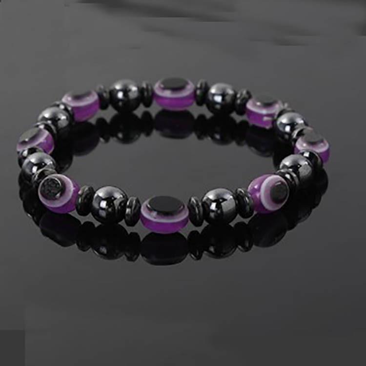 

Women s Black Hematite Evil Eye Bracelet - 8mm Beaded Stretch with Spacer