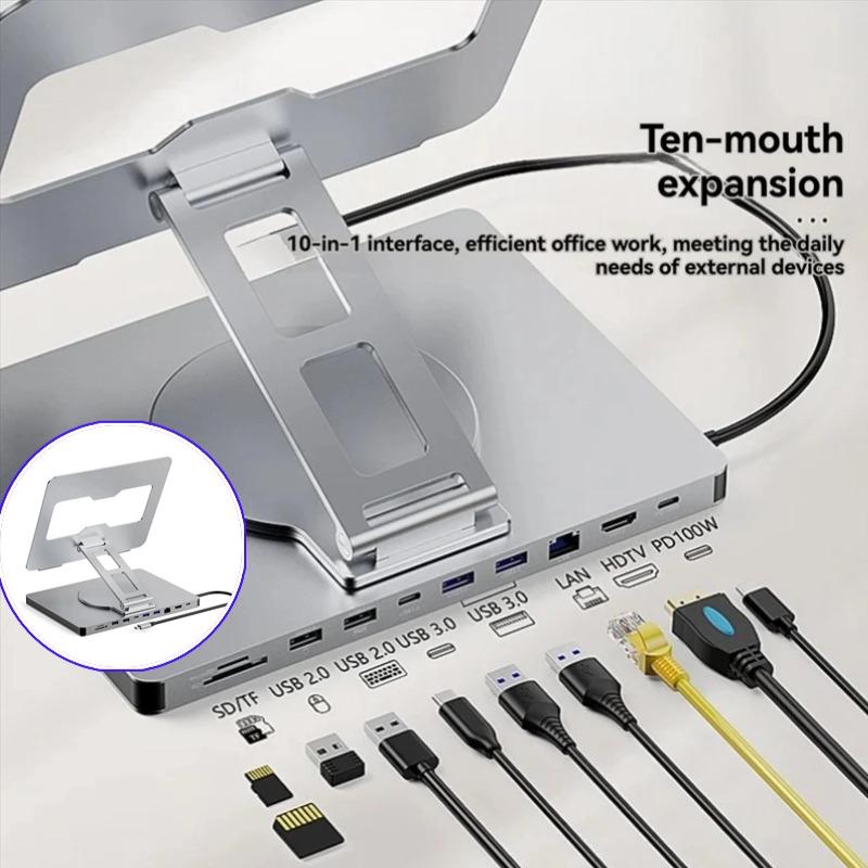 Multifunction 10 In 1 Docking Station With USB Hub Card Reader RJ45 For Tablet Holder Docking Station Laptop Foldable Universal Bracket Holder