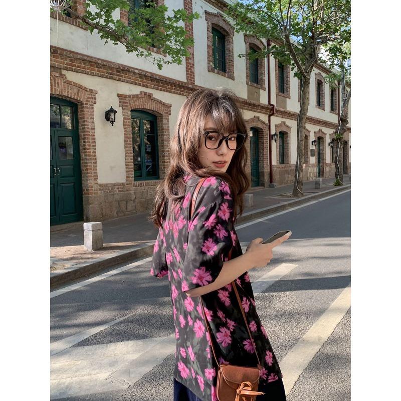 Flower Printing Women's Shirts Vacation Style Casual Short Sleeved Bloues Summer New Versatile Ladies Clothing