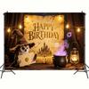 Owl,Magic Potion,Magic Theme-Happy Birthday Backdrop Polyester for Photo Booth,Party Event,Indoor/Outdoor Celebrations,Wall Decor,Home Decor