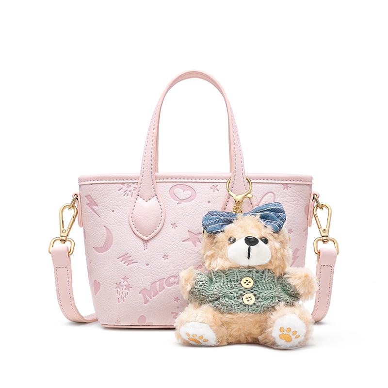 New Disney Mickey PU Crossbody Handbag Women's Pink/Ecru DHF41374-A