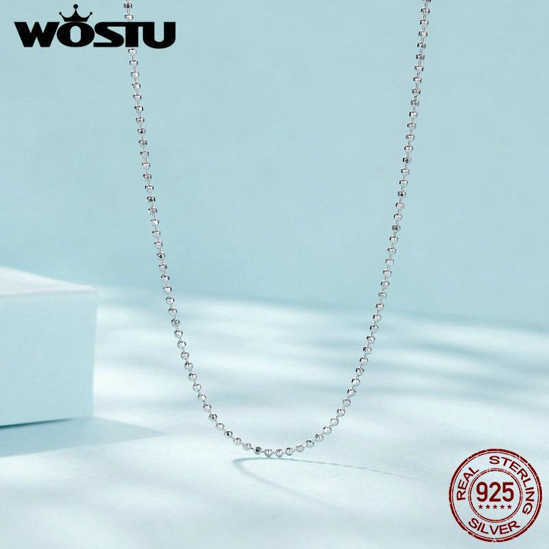 WOSTU Real 925 Sterling Silver Trendy Flash Bead Chain Basic Necklace Adjustable Necklace for Women