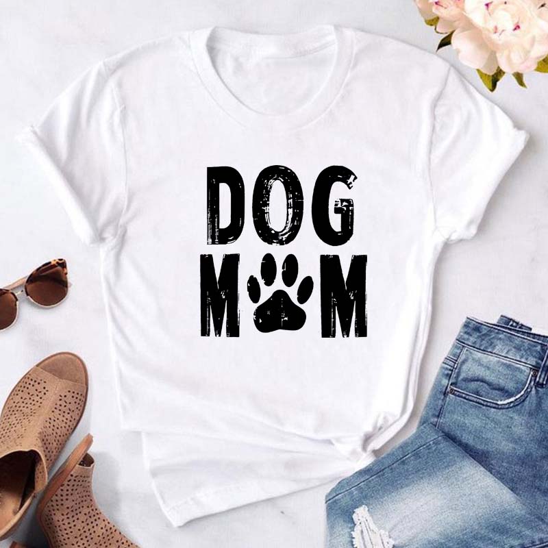 Women Dogs Paws Love Heart Printed T-shirts Fashion Summer Short Sleeve Lady Womens Clothes Tops T-Shirt Black Shirt Tees Female