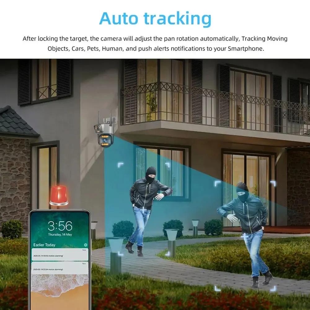 Nytt EU Dual Lens 4G IP-kamera WiFi 8MP 4K overvåkingskameraer Trådløst utendørs Smart Home Night Vision V380 digital zoom CCTV-kamera