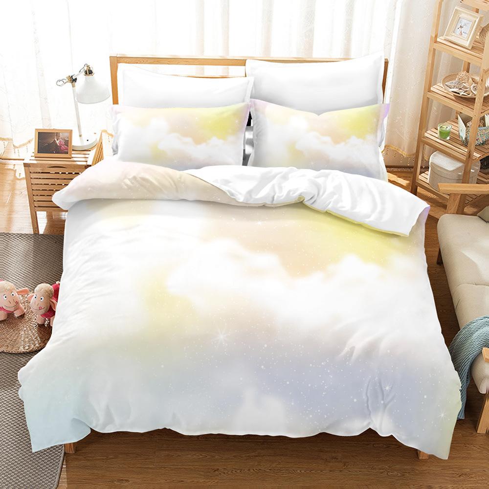 Cloud Sky Duvet Cover Set Pink Blue Cloud Rainbow Pattern King Queen Twin Full Size For Kids Boys Girls Polyester Bedding Set