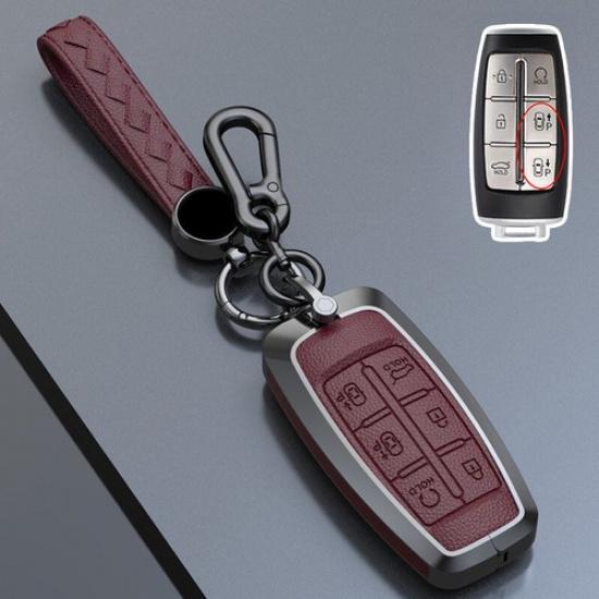 Zinc Alloy Leather Car Key Fob Case Cover For Genesis GV70 GV80  G70 G80 2020-22