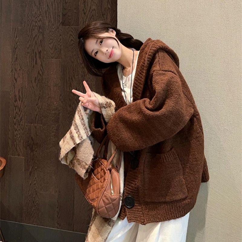 Cozy Knit Hooded Sweater Cardigan - Women's Autumn/Winter Korean Style