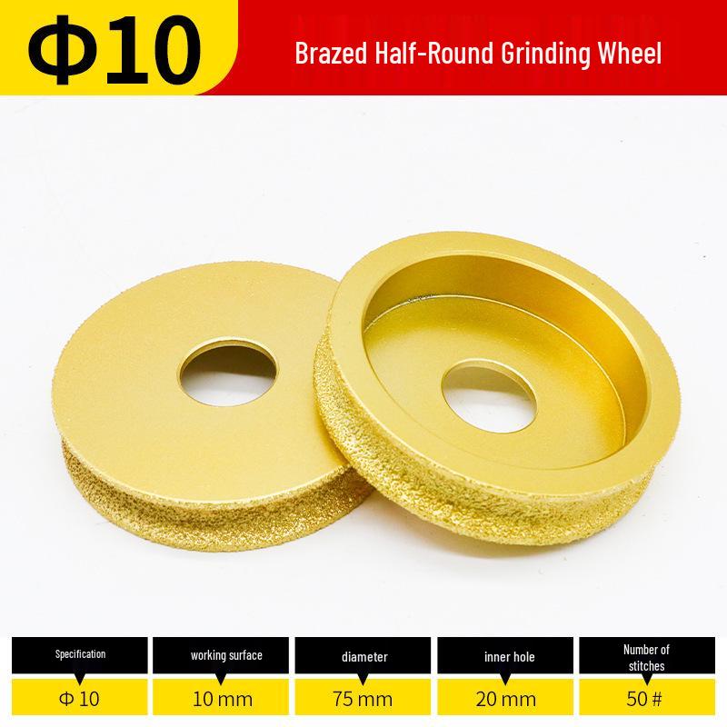 

Brazed Semi-Circular Stone Grinding Wheel for Marble Tile Trimming, Chamfering, Grooving, and Polishing Rounded Corners