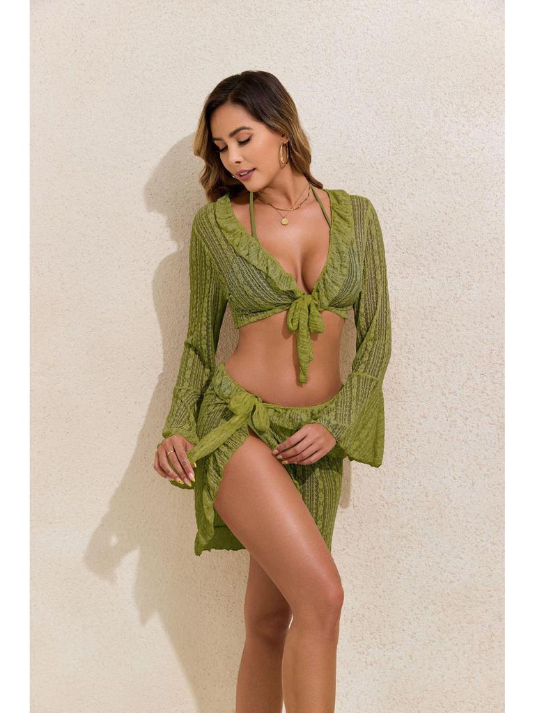 2025 Sun Protection Long Sleeve Beach Dress & Sexy Two-Piece Bikini Set