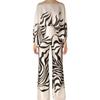 European And American Style Ladies Summer Suit Casual Satin Printed Loose One-neck Blouse And Trousers Two-piece Suit