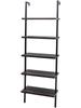 5-Shelf Wood Ladder Bookcase With Metal Frame, Industrial 5-Tier Modern Ladder Shelf Wood Shelves,Dark Walnut