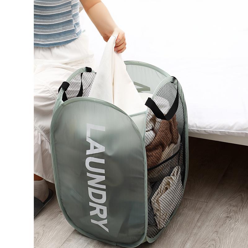Portable Mesh Pop Up Laundry Hamper Wide Opening Breathable Collapsible Space-Saving Laundry Basket Dorm Travel Bathroom Items