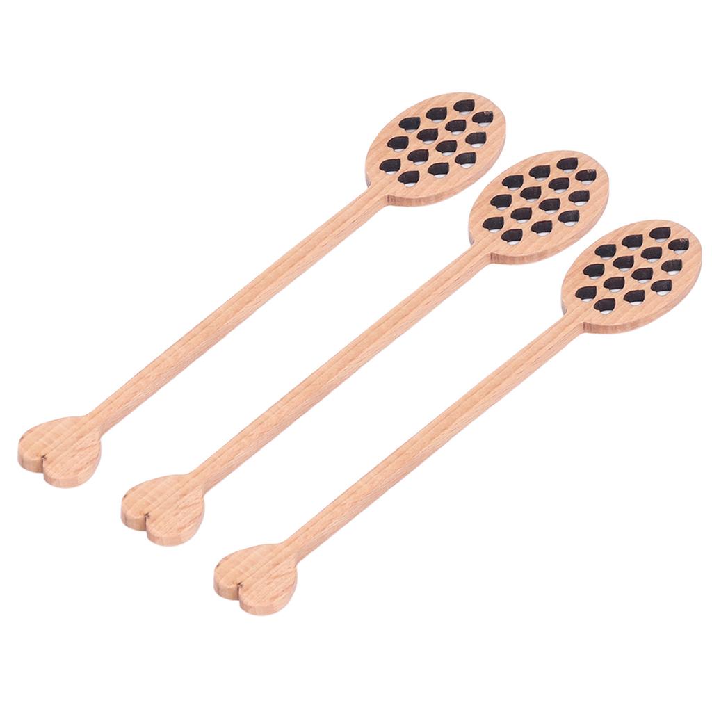 3pcs Wood Honey Dipper Heart Pattern Chinese Cherry Wooden Mixing Stirrer Kitchen Tableware