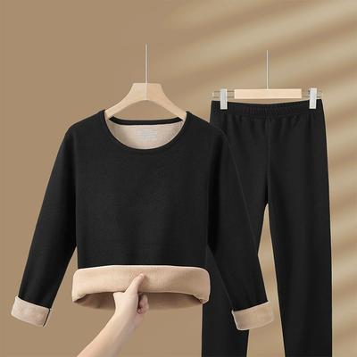 Warme Damenunterwäsche mit dickem Samt und Herbst/Winter-Rundhalsausschnitt, Herbstkleidung und Hose, zweiteiliges Set für Damen