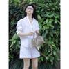 Women's Summer Linen Suit: White Shirt & Shorts Two-Piece Set - Simple, Casual, and Elegant Sun Protection.