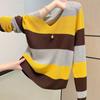 Autumn and winter lazy style thin striped long-sleeved sweater knitted sweater top