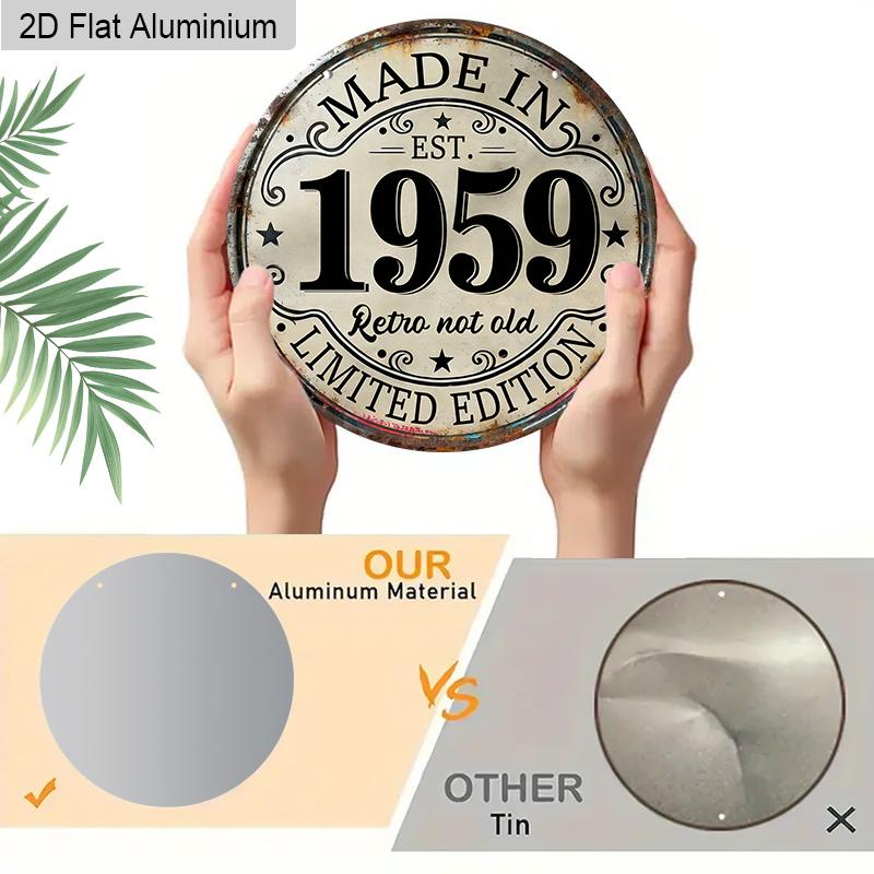 2D Flat Vintage "Made in 1959" Aluminum Plaque, Wall Decor for Home Bar Cafe Garage, Ideal Birthday Gift for Friends