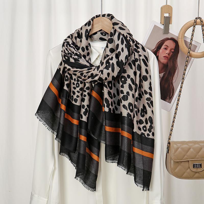 Winter Sexy Leopard Striped Line Fringe Viscose Shawl Scarf Lady High Quality Wrap Pashmina Stole Bufandas Muslim Hijab 180*90Cm