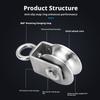 1pc U Type Swivel Pulley Detachable 304 Stainless Steel Duplex Bearing Pulley Block for Lifting Heavy Duty Traction Wheel