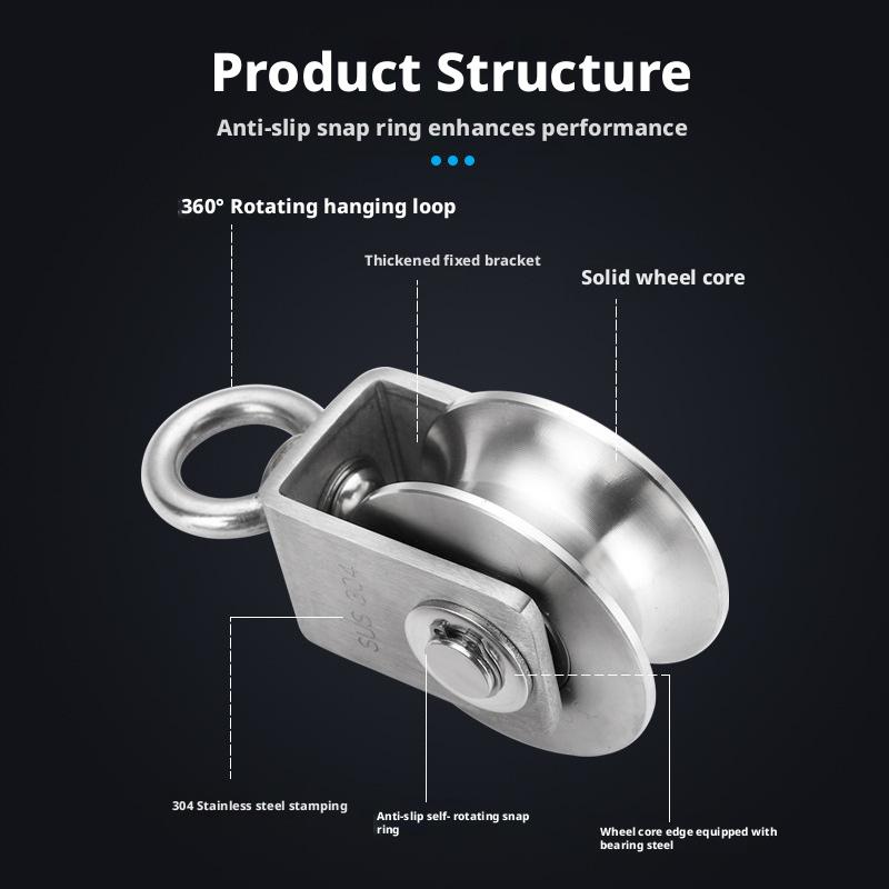 1pc U Type Swivel Pulley Detachable 304 Stainless Steel Duplex Bearing Pulley Block for Lifting Heavy Duty Traction Wheel