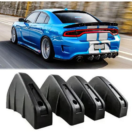 4Pcs Universal Curved Shape Rear Bumper Diffuser Shark Fin Spoiler Trim Covers Decoration Set Lip Wing Splitter, Carbon Fiber
