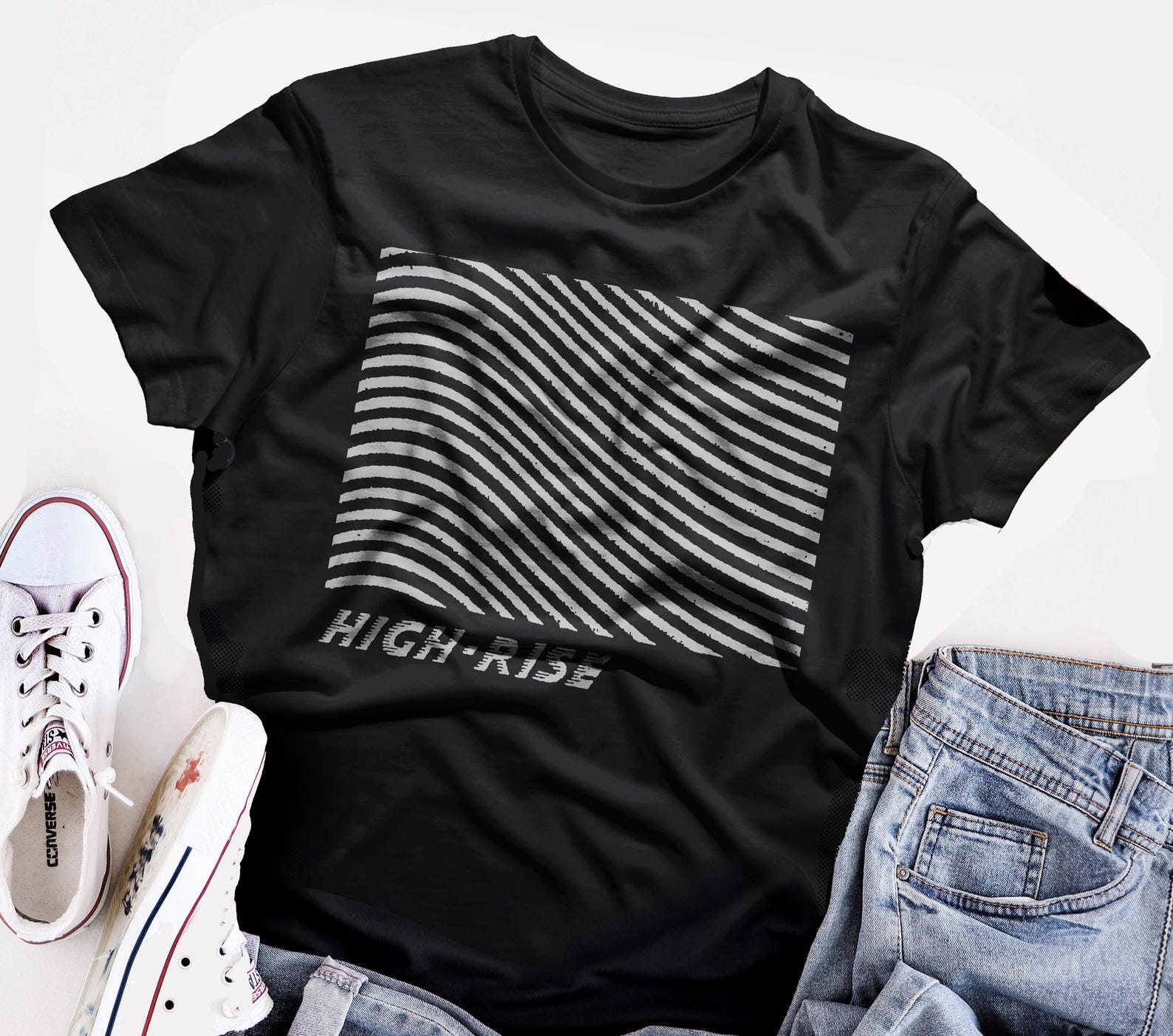 High Rise Graphic T-Shirt - Black Cotton Short Sleeve M