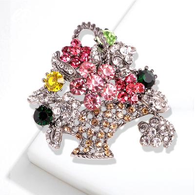 Vintage Blumenkorb Brosche Brosche Geometrische Blume Pin Bunte Strass Kleidung