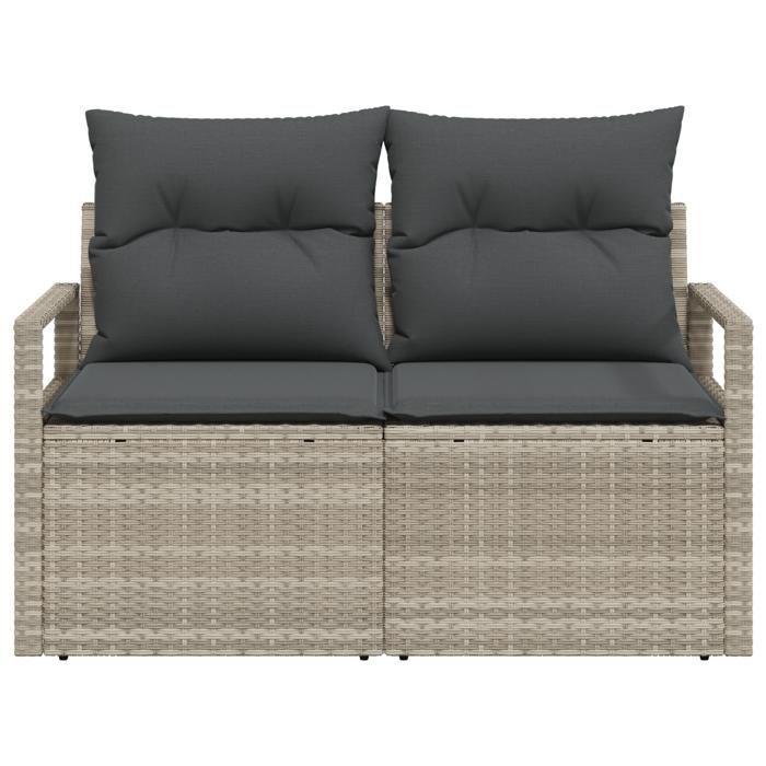 Canapé de jardin 2 places vidaXL avec rangement et coussins en poly rattan gris 42006767