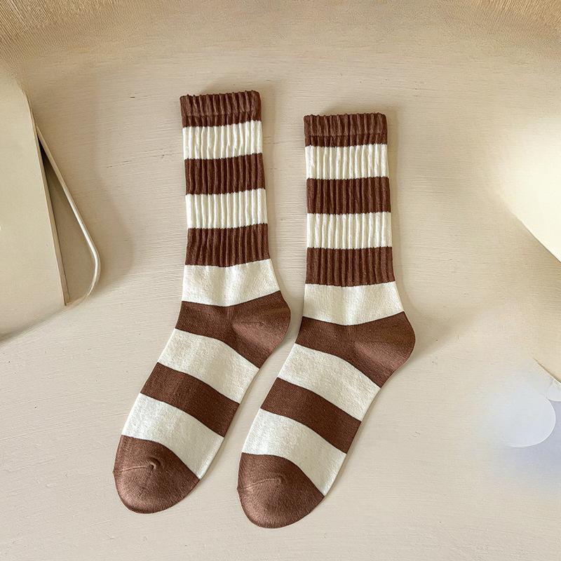 Female Spring and Autumn New Lovely Stripe Trend Color Bar Tall Drum Pile Pile Cotton Socks