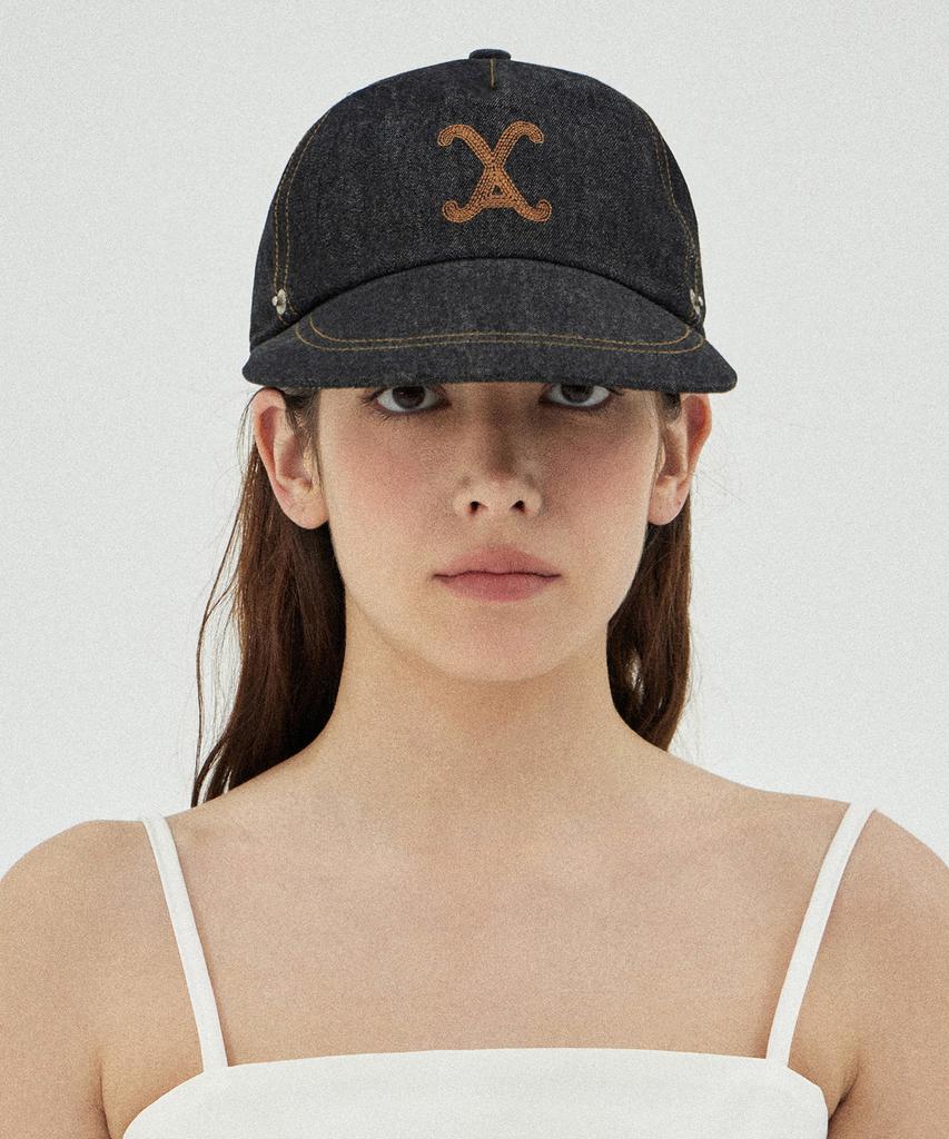 Bajal Va Curved Denim Stitch Detail 5-Panel Ball Cap Black