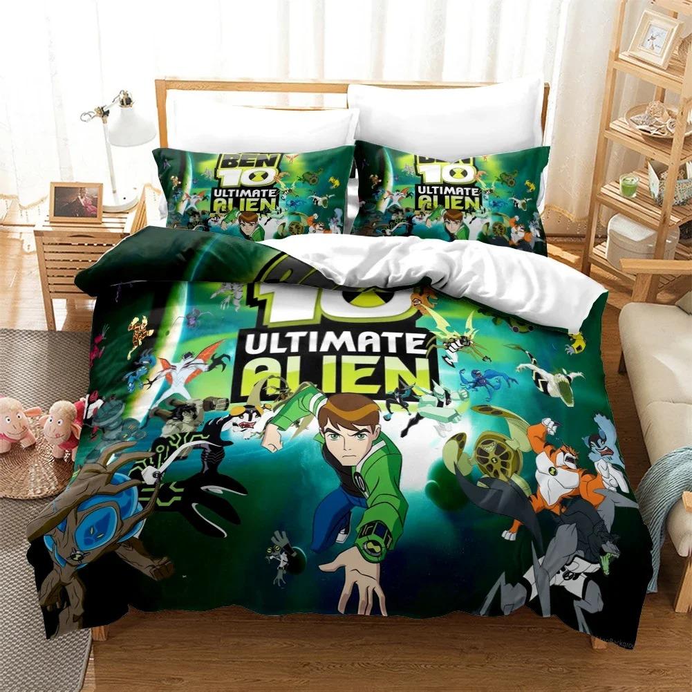 3D tegneserie Ben10 Dynetrekk med Putetrekk Sengesett Enkelt Dobbeltrom Twin Full Queen King Size Sengesett for hjemmetekstiler
