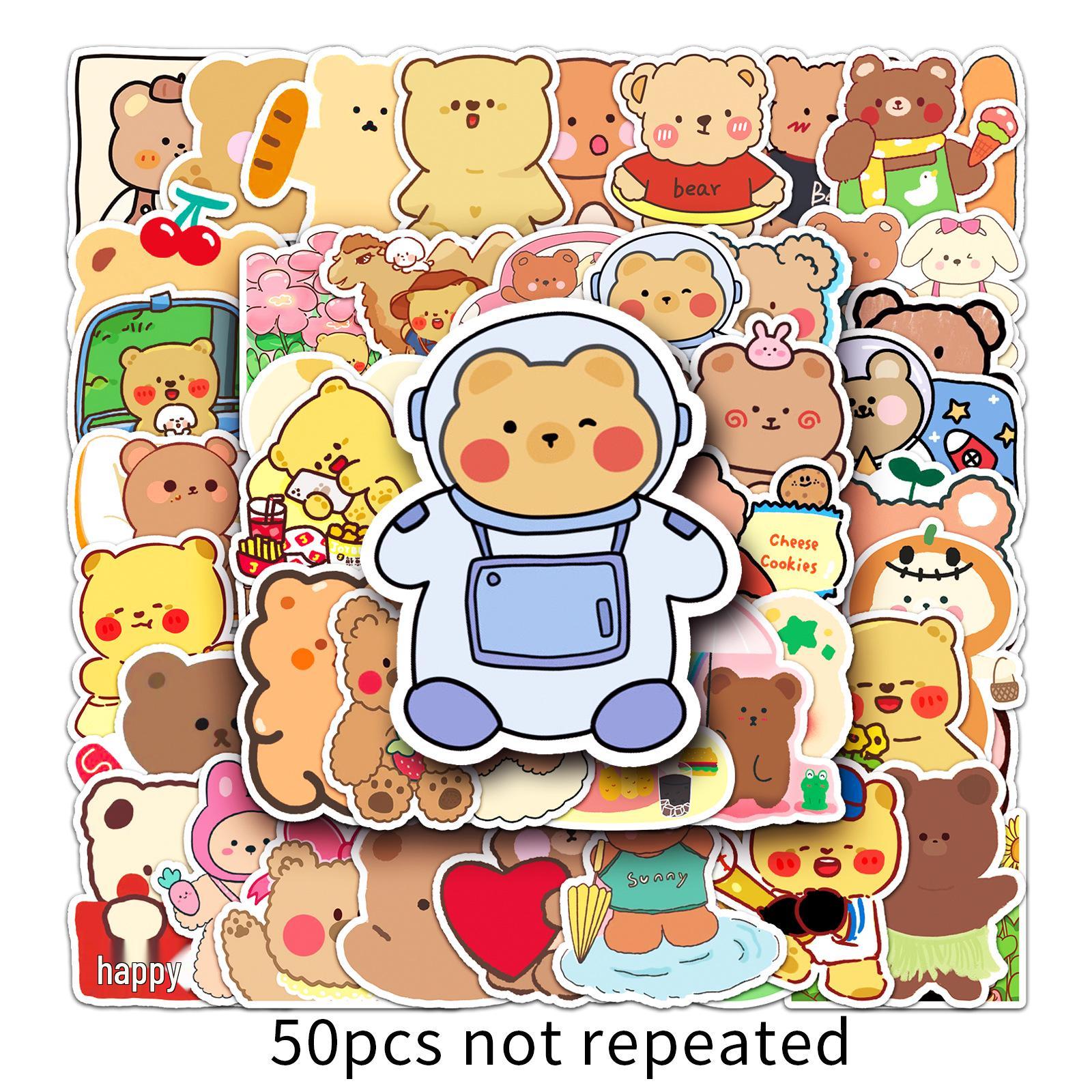 50PCS Cute Bear & Animal Stickers: Waterproof, Graffiti-style for Suitcases, Tablets, and More