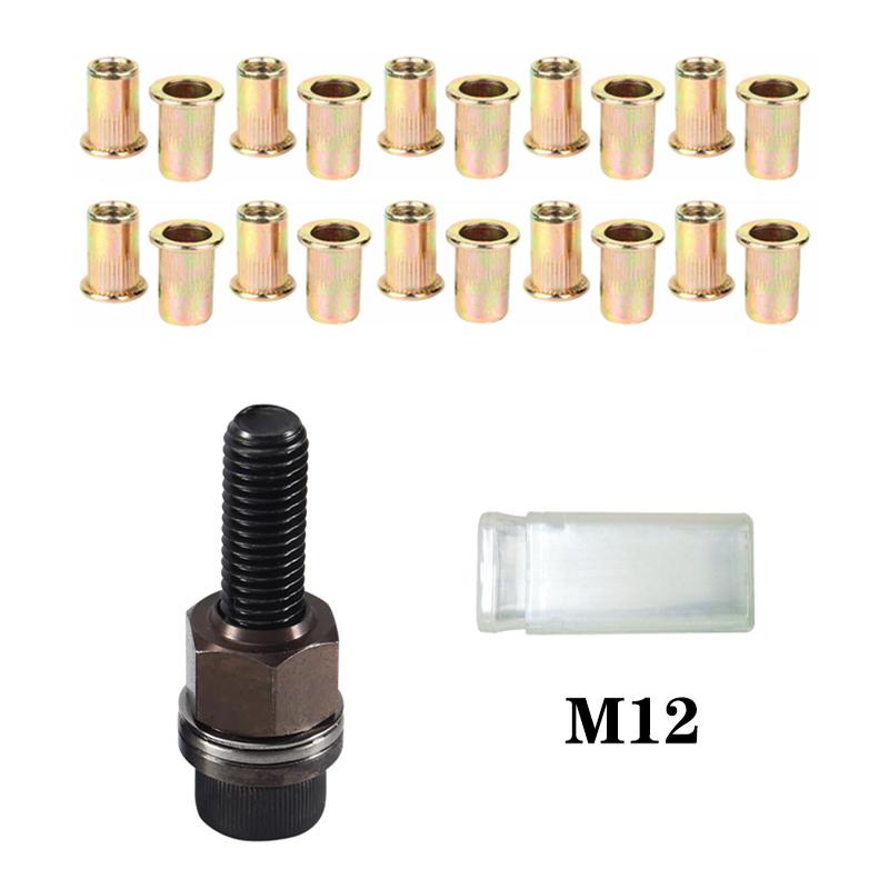21pcs+1pc Hand Rivet Nut Manual Riveter Nut Tool Accessory for Nuts M3 M4 M5 M6 M8 M10 M12 Simple Installation