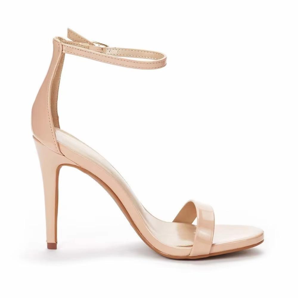 

Women Sandals Open Toe Ankle Strap Sandal Sexy Thin High Heels Party Wedding Dress Shoes 35 телесный