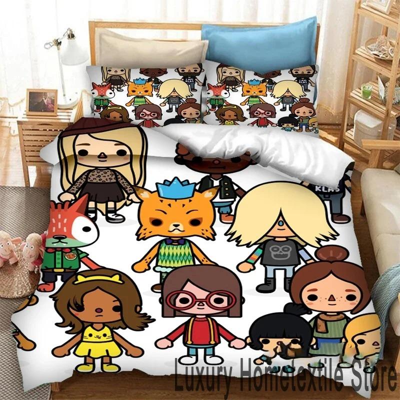 Jogo de impressão 3D Toca Life World Cartoons Conjunto de cama Duplo Twin King Capa de edredom Edredom Fronha Meninos Meninas Adultos Quarto