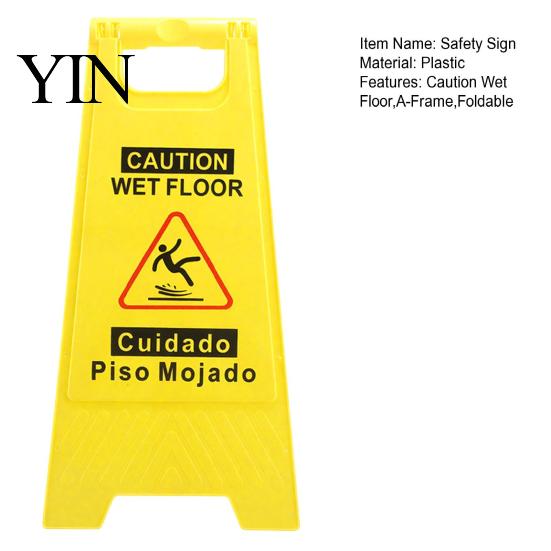 Bilingual Caution Sign Wet Floor Safety Sign, Double Sided English Spanish Yellow Warning A-Frame Foldable for Indoor Outdoor