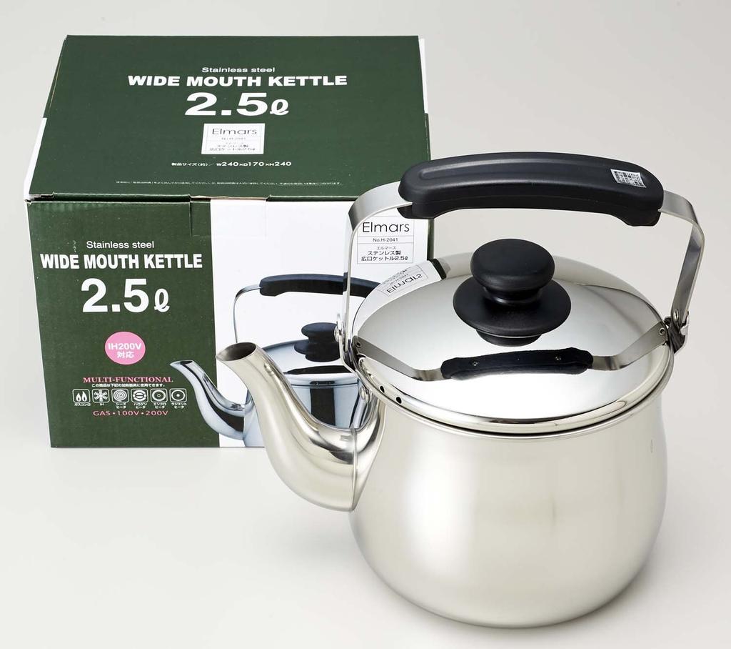 Pearl Metal Waco Trading Approximately 240mm Wide x 170mm Deep x 240mm Wide Induction Stainless Kettle, Silver, High, 2.5L Mouth, Compatible, Steel,