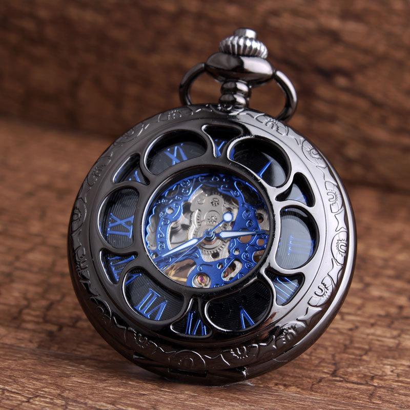 Gear Gun Black Mechanical Pocket Watch Vintage Flip Hollow Necklace Men's and Women's Watch Classic Pocket Watch